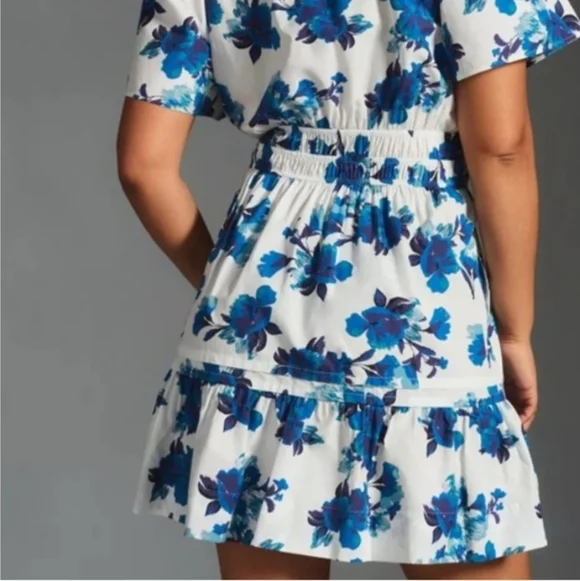 Anthropologie White and Blue Floral Mini Dress - Picture 2 of 10